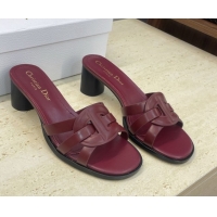 Top Grade Dior D-Club Heeled Slides Sandal 6cm in Calfskin Leather Dark Burgundy DR121701 1217015