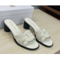 Low Cost Dior D-Club Heeled Slides Sandal 6cm in Calfskin Leather White DR121701 1217016