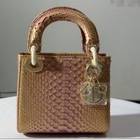 Grade Design Dior Mini Lady Dior Bag in Python Leather D123005 Brown/Rosy 2025