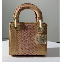 Grade Design Dior Mini Lady Dior Bag in Python Leather D123005 Brown/Rosy 2025