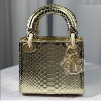 Luxury Discount Dior Mini Lady Dior Bag in Python Leather D123007 Gold 2025