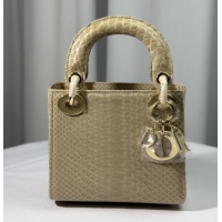 Top Grade Dior Mini Lady Dior Bag in Python Leather D123009 Apricot 2025