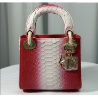 Super Quality Dior Mini Lady Dior Bag in Python Leather D123010 Red/White 2025