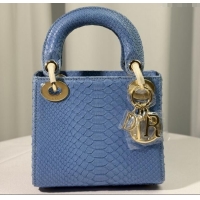 Luxury Cheap Dior Mini Lady Dior Bag in Python Leather D123011 Blue/Gold 2025