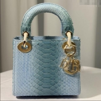 Big Discount Dior Mini Lady Dior Bag in Python Leather D123012 Light Blue/Gold 2025