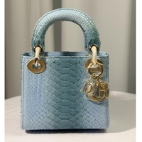 Big Discount Dior Mini Lady Dior Bag in Python Leather D123012 Light Blue/Gold 2025