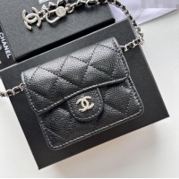 Top Grade Chanel Chain Belt with Pouch in Grainy Leather 2016025 Black/Silver 2025