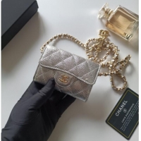 Grade Quality Chanel Chain Belt with Pouch in Grainy Leather 2015025 Silver 2025