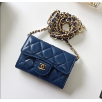 Top Design Chanel Chain Belt with Pouch in Smooth Leather 2015025 Blue/Gold 2025