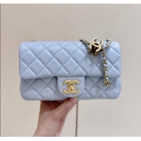 Best Price Chanel Shiny Lambskin Mini Flap Bag with CC Chain AS5759 Light Blue 2025 Top Quality