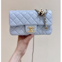 Best Price Chanel Shiny Lambskin Mini Flap Bag with CC Chain AS5759 Light Blue 2025 Top Quality