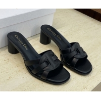 Charming Dior D-Club Heeled Slides Sandal 6cm in Calfskin Leather Black DR121701 1217017