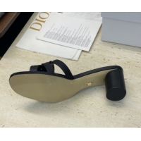 Charming Dior D-Club Heeled Slides Sandal 6cm in Calfskin Leather Black DR121701 1217017
