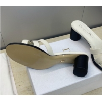 Grade Dior 30M Heeled Slides Sandal 5cm in Calfskin Leather with CD Pearl White 1217018