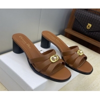 Stylish Dior 30M Heeled Slides Sandal 5cm in Calfskin Leather with CD Pearl Brown 1217020