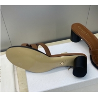 Stylish Dior 30M Heeled Slides Sandal 5cm in Calfskin Leather with CD Pearl Brown 1217020