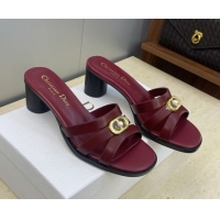 Shop Duplicate Dior 30M Heeled Slides Sandal 5cm in Calfskin Leather with CD Pearl Burgundy 1217021