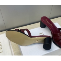 Shop Duplicate Dior 30M Heeled Slides Sandal 5cm in Calfskin Leather with CD Pearl Burgundy 1217021
