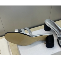 Good Quality Dior 30M Heeled Slides Sandal 5cm in Calfskin Leather with CD Pearl Silver 1217022