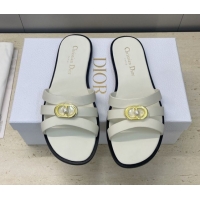 Top Design Dior 30M Flat Slides Sandal in Calfskin Leather with CD Pearl White 1217025