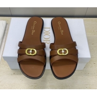 Top Grade Dior 30M Flat Slides Sandal in Calfskin Leather with CD Pearl Brown 1217026