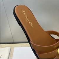 Top Grade Dior 30M Flat Slides Sandal in Calfskin Leather with CD Pearl Brown 1217026