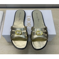 Good Looking Dior 30M Flat Slides Sandal in Calfskin Leather with CD Pearl Gold 1217027