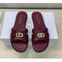 Good Product Dior 30M Flat Slides Sandal in Calfskin Leather with CD Pearl Dark Burgundy 1217028