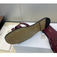 Good Product Dior 30M Flat Slides Sandal in Calfskin Leather with CD Pearl Dark Burgundy 1217028