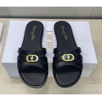 Good Quality Dior 30M Flat Slides Sandal in Calfskin Leather with CD Pearl Black 1217029