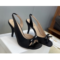 Best Product Dior Bow Satin Heeled Sandals 7.5cm Black DR121702 1217032