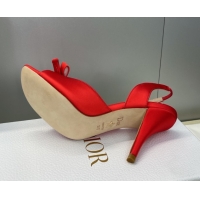 Purchase Dior Bow Satin Heeled Sandals 7.5cm Red DR121702 1217035