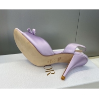 Popular Style Dior Bow Satin Heeled Sandals 7.5cm Purple DR121702 1217037
