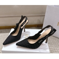 Sumptuous Dior J'Adior Slingbacks Pump 9.5cm in Strass Microcannage Cotton Black 1217044