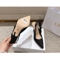 Sumptuous Dior J'Adior Slingbacks Pump 9.5cm in Strass Microcannage Cotton Black 1217044
