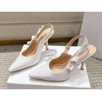 Best Price Dior J'Adior Slingbacks Pump 9.5cm in Strass Microcannage Cotton White 1217046