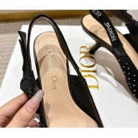 Luxurious Dior J'Adior Slingbacks Pump 6.5cm in Strass Microcannage Cotton Black 1217048