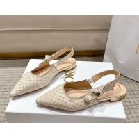 Luxury Dior J'Adior Slingbacks Ballets Flat in Strass Microcannage Cotton Beige 1217051