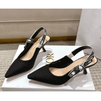 Classic Hot Dior J'Adior Slingbacks Pumps 6.5cm in Black Technical Fabric with Cannage Motif 1217054