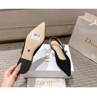 Low Cost Dior J'Adior Slingbacks Ballets Flat in Black Technical Fabric with Cannage Motif 1217055