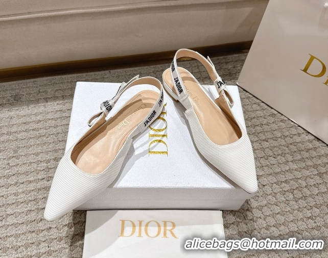 Good Looking Dior J'Adior Slingbacks Ballets Flat in Embroidered Cottonn White 1217056