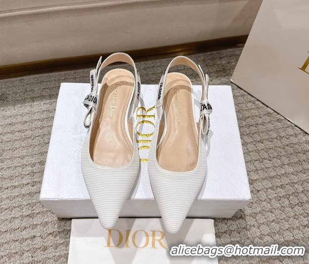 Good Looking Dior J'Adior Slingbacks Ballets Flat in Embroidered Cottonn White 1217056