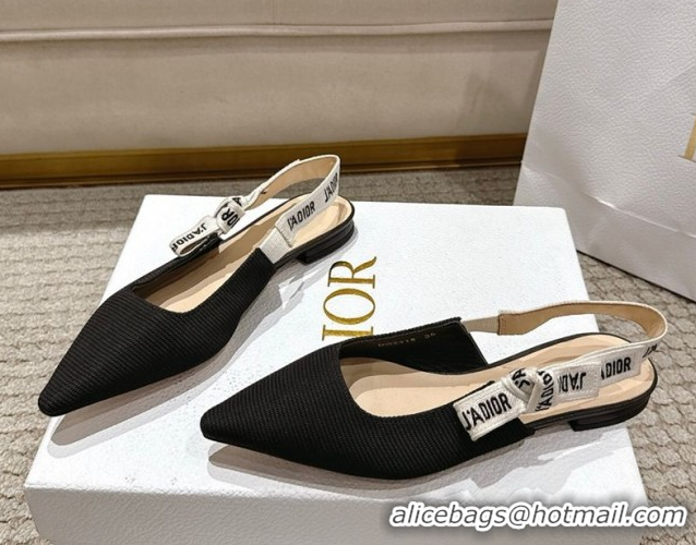 Grade Quality Dior J'Adior Slingbacks Ballets Flat in Embroidered Cottonn Black 1217058