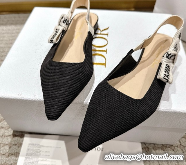 Grade Quality Dior J'Adior Slingbacks Ballets Flat in Embroidered Cottonn Black 1217058