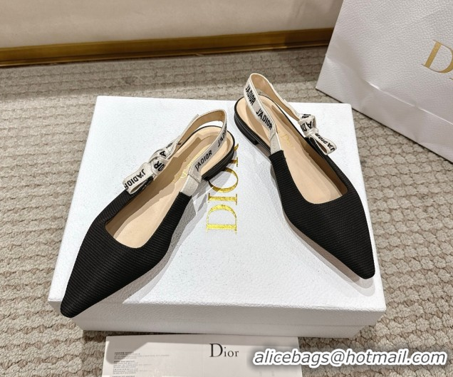 Grade Quality Dior J'Adior Slingbacks Ballets Flat in Embroidered Cottonn Black 1217058