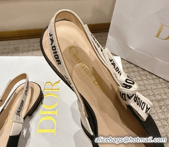 Grade Quality Dior J'Adior Slingbacks Ballets Flat in Embroidered Cottonn Black 1217058