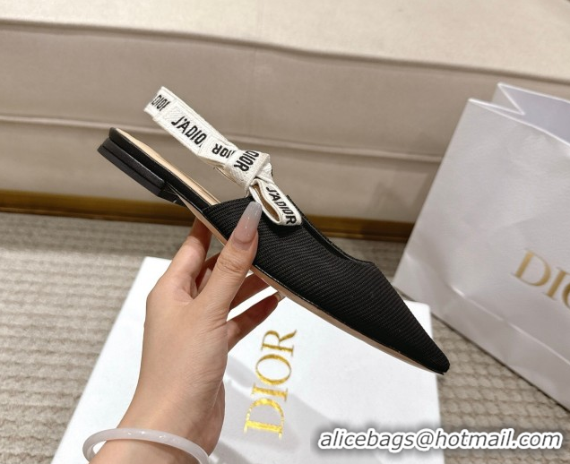 Grade Quality Dior J'Adior Slingbacks Ballets Flat in Embroidered Cottonn Black 1217058