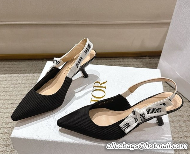 Luxurious Dior J'Adior Slingbacks Pumps 6.5cm in Embroidered Cottonn Black6 661217059