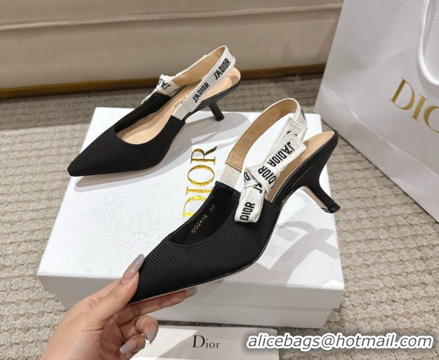 Luxurious Dior J'Adior Slingbacks Pumps 6.5cm in Embroidered Cottonn Black6 661217059