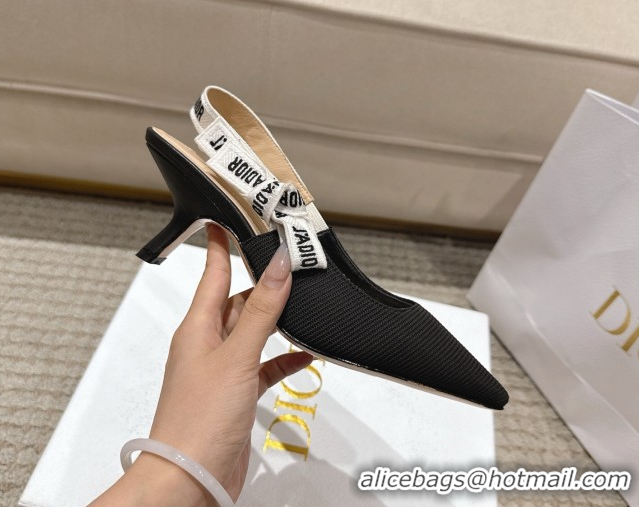 Luxurious Dior J'Adior Slingbacks Pumps 6.5cm in Embroidered Cottonn Black6 661217059